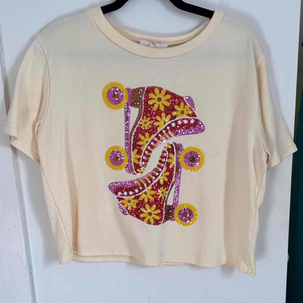 Peach Love California Cream Tee with Pink and Yellow Graphic